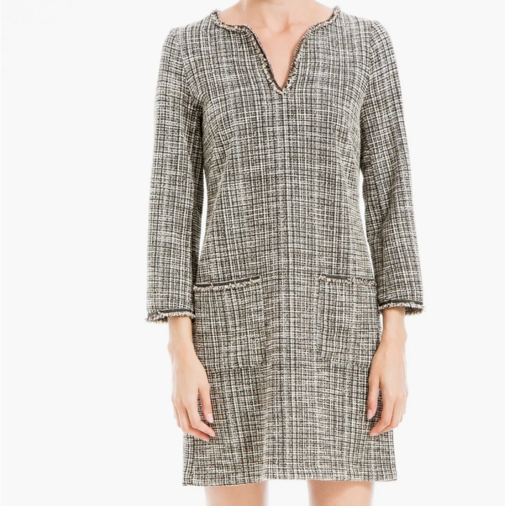 MAX STUDIO - Tweed Long Sleeve Shift Dress